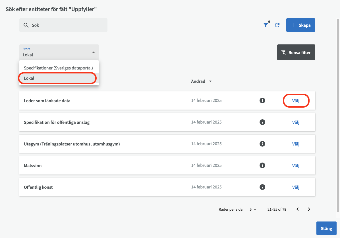 Fältet Uppfyller, välja lokal källa
