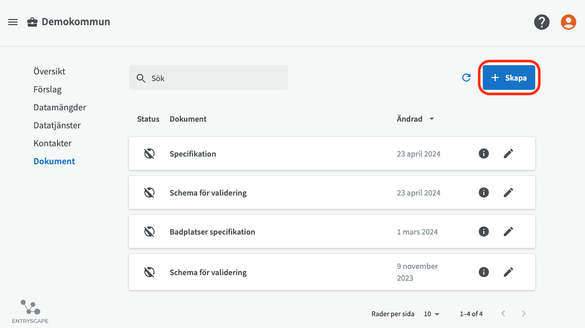Skapa-knappen för dokument